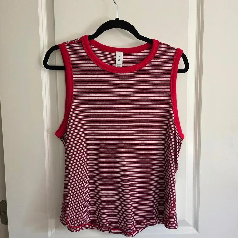 Lululemon red and navy striped hold tight tank top